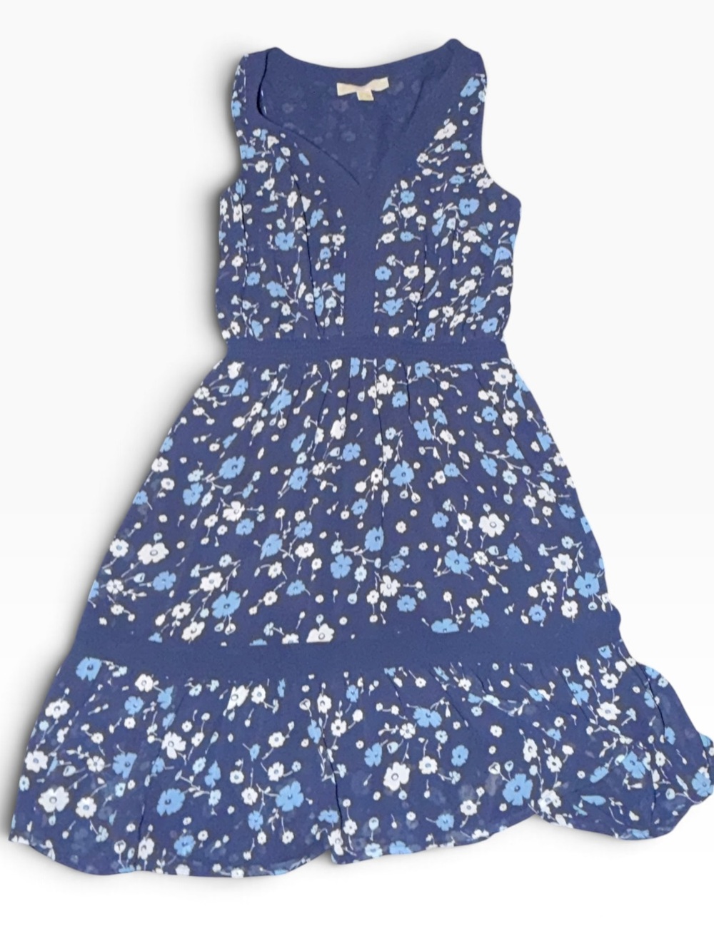 Michael Kors Tiered V-neck Fit and Flare Sundress Floral Blue Size M
